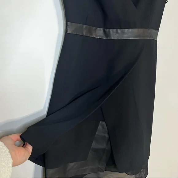 Alice + Olivia Brice layered lamb leather silk black mini sleeveless dress nwt 2 - Picture 6 of 13